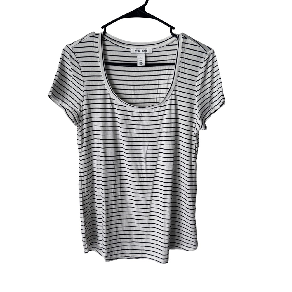 White House Black Market Striped Scoop Neck Short Sleeve Tee White Black Small